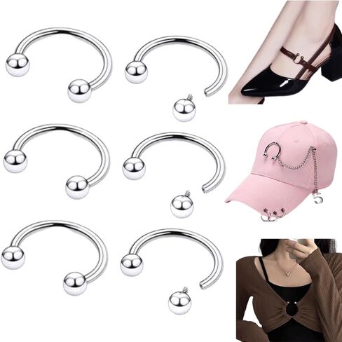 OULIGET Ring Chain for Baseball Hat,Metal Round Circle Shirt Clip Buckle,Hat Shoe Bag Clothes Decoration DIY,6 Pieces in Kuwait