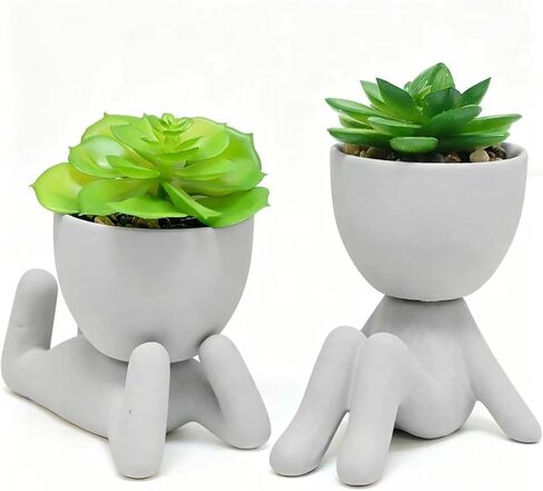 Zerzsy 2PCS Cute Artificial Succulent Plants with Creative Human Shaped Pots, Desk Decoration Artificial Plants Indoor for Home Office Decoration(Cream Color) in Saudi Arabia