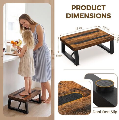 Step Stool, NomNest One Step Wooden Ladder Metal Foot Stool Small Kitchen Stool Helper for Toddler Adults, Ladder Chair for Home Bedside Bathroom Sink Potty in Saudi Arabia