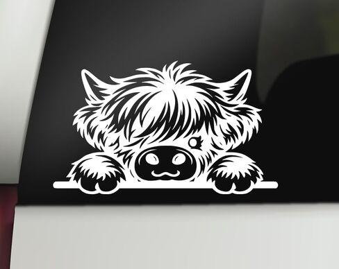 Highland Cow Car Decal Cute Shaggy Farm Cow Vinyl Sticker for Window, Laptop, Tumbler 6.5" x 4" Size White Made in USA DECALBUNNY in Saudi Arabia