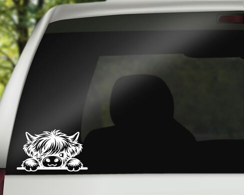 Highland Cow Car Decal Cute Shaggy Farm Cow Vinyl Sticker for Window, Laptop, Tumbler 6.5" x 4" Size White Made in USA DECALBUNNY in Saudi Arabia