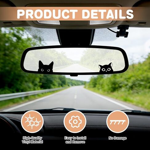 Rislobx Rearview Mirror Decal, 6PCS Black Peeking Cat Vanity Car Mirror Stickers, Vinyl Waterproof Car Window Decorative Sticker for Bottle Skateboard Motorcycle Notebook (Peeking Cat) in Kuwait