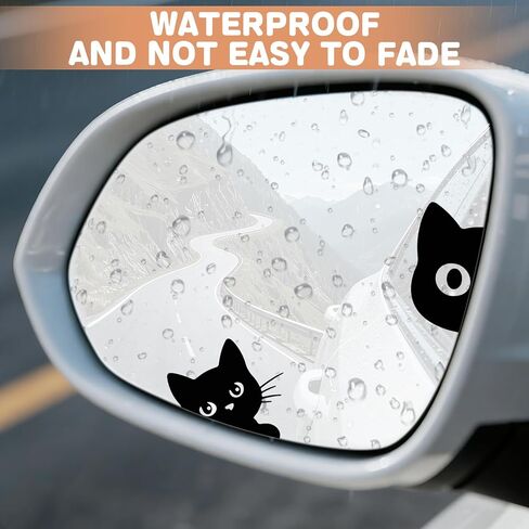 Rislobx Rearview Mirror Decal, 6PCS Black Peeking Cat Vanity Car Mirror Stickers, Vinyl Waterproof Car Window Decorative Sticker for Bottle Skateboard Motorcycle Notebook (Peeking Cat) in Kuwait