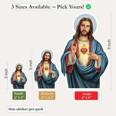 Jesus Sticker – Sacred Heart of Jesus Vinyl Decal – Christian Catholic God Stickers for Car Bumper Laptop, Bible, or Church (3" H) in Saudi Arabia