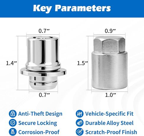 Wheel Lock Lug Nuts Set M12 x 1.5 Anti Theft Fit for Toyota Avalon C-HR Camry Celica Corolla Matrix Mirai MR2 Prius RAV4 Sienna Solara & Lexus, Chrome, Replace Toyota Wheel Lock Key 00276-00900 in Saudi Arabia