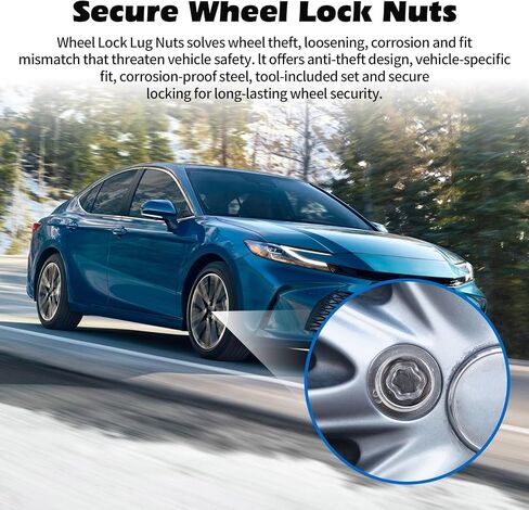 Wheel Lock Lug Nuts Set M12 x 1.5 Anti Theft Fit for Toyota Avalon C-HR Camry Celica Corolla Matrix Mirai MR2 Prius RAV4 Sienna Solara & Lexus, Chrome, Replace Toyota Wheel Lock Key 00276-00900 in Saudi Arabia