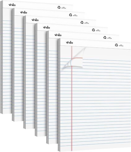 ViVin Legal Pads 8.5 x 11 Inch, Wide Ruled Note Pads, 6 Pack, 50 Sheet/Pad, Notepads for Office Home School, 300 Sheets, Perforated Writing Pads, Canary Yellow Paper in Saudi Arabia