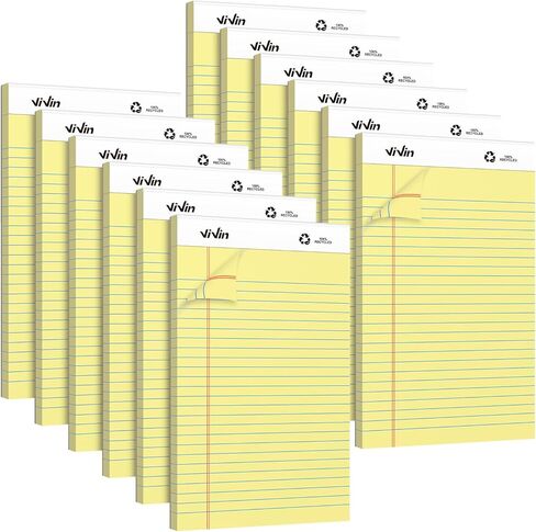 ViVin Legal Pads 8.5 x 11 Inch, Wide Ruled Note Pads, 6 Pack, 50 Sheet/Pad, Notepads for Office Home School, 300 Sheets, Perforated Writing Pads, Canary Yellow Paper in Saudi Arabia