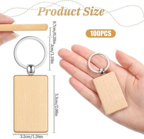 100 Pcs Wooden Keychain Blanks Bulk, Unfinished Wood Engraving Blank Key Chain DIY Rectangular Key Ring Tags for Crafts Gift,Pet Tags in Saudi Arabia
