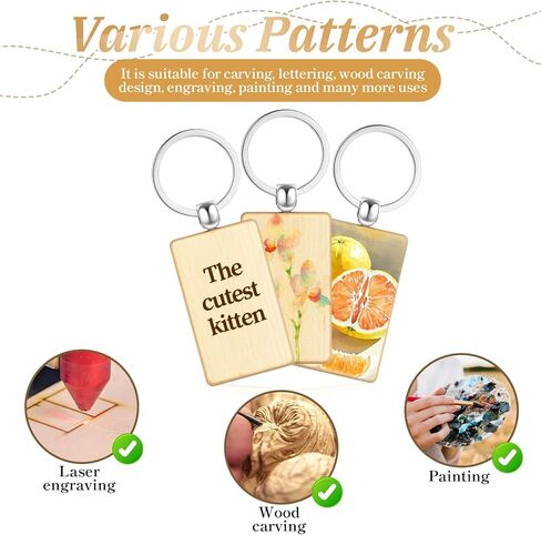 100 Pcs Wooden Keychain Blanks Bulk, Unfinished Wood Engraving Blank Key Chain DIY Rectangular Key Ring Tags for Crafts Gift,Pet Tags in Saudi Arabia
