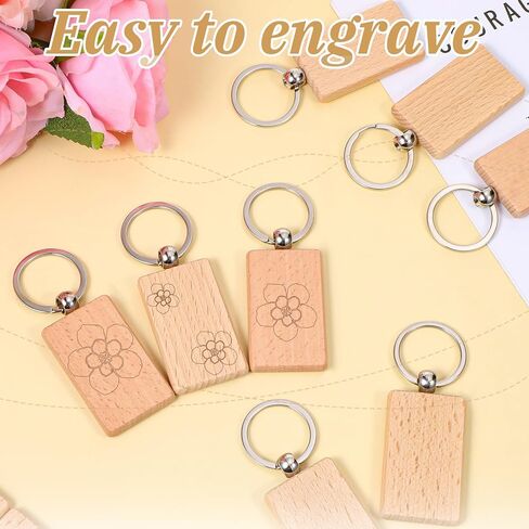 100 Pcs Wooden Keychain Blanks Bulk, Unfinished Wood Engraving Blank Key Chain DIY Rectangular Key Ring Tags for Crafts Gift,Pet Tags in Saudi Arabia