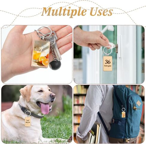 100 Pcs Wooden Keychain Blanks Bulk, Unfinished Wood Engraving Blank Key Chain DIY Rectangular Key Ring Tags for Crafts Gift,Pet Tags in Saudi Arabia
