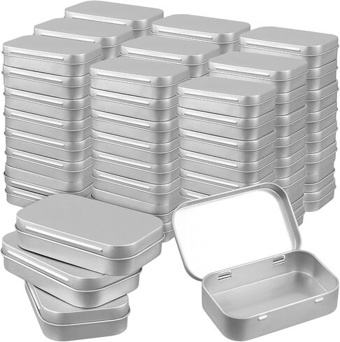 100 PCS Small Rectangular Hinged Tin, 3.7 x 2.3 x 0.8 inch Empty Tins Box, Metal Box Hinged Containers with Lid for Candies, Crafts, Jewelry in Saudi Arabia