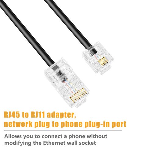 مقبس هاتف Uvital إلى محول إيثرنت، محولات RJ45 أنثى إلى أنثى مضمنة مع خطوط هاتف RJ45-ذكر إلى RJ11-ذكر للهاتف الأرضي، طقم محول RJ45 إلى RJ11 (أسود، عبوتان) in Kuwait