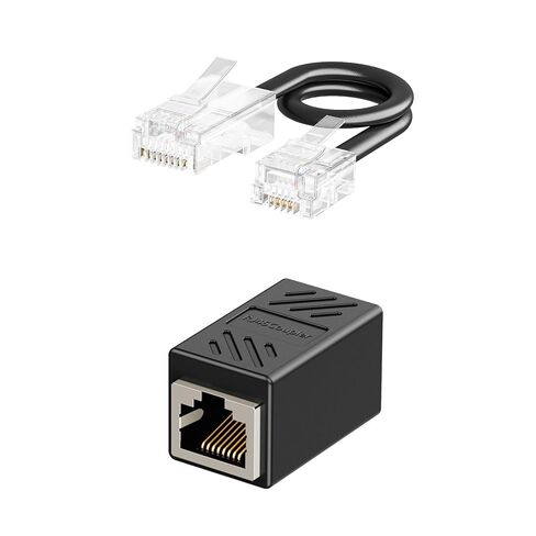 Uvital Phone Jack to Ethernet Adapter, RJ45 Female to Female Inline Adapters with RJ45-Male to RJ11-Male Phone Lines for Landline Telephone, RJ45 to RJ11 Adapter Kit(Black, 2 Pack) in Kuwait