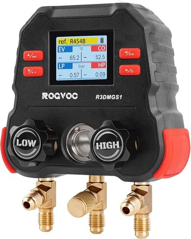 Digital Manifold Gauge Set for HVAC, AC Systems Gauge with 3 Hoses Kit for R454B/R32/R134a/R410a etc. Refrigerants, TFT Display, High Accuracy Refrigeration Charging, 3 Port in Saudi Arabia