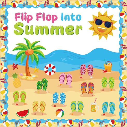 Summer Beach Bulletin Board Decorations Set Flip Flop Paper Cutouts Summer Decorations for Classroom Office May June Library Bulletin Board Decor for Wall Door Home Teacher Supply 61 PCS in Kuwait