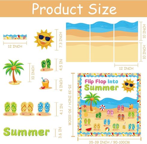 Summer Beach Bulletin Board Decorations Set Flip Flop Paper Cutouts Summer Decorations for Classroom Office May June Library Bulletin Board Decor for Wall Door Home Teacher Supply 61 PCS in Kuwait