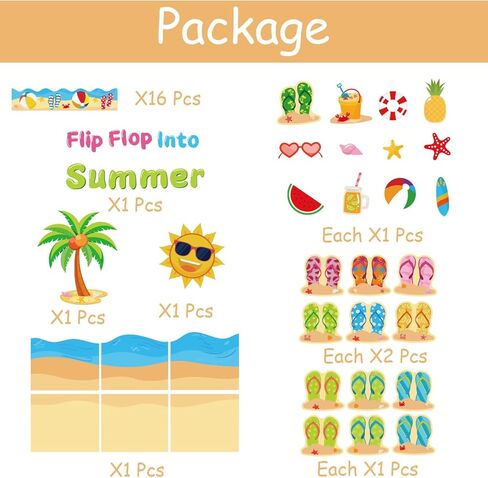 Summer Beach Bulletin Board Decorations Set Flip Flop Paper Cutouts Summer Decorations for Classroom Office May June Library Bulletin Board Decor for Wall Door Home Teacher Supply 61 PCS in Kuwait