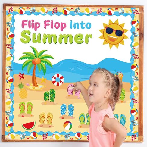 Summer Beach Bulletin Board Decorations Set Flip Flop Paper Cutouts Summer Decorations for Classroom Office May June Library Bulletin Board Decor for Wall Door Home Teacher Supply 61 PCS in Kuwait