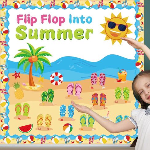 Summer Beach Bulletin Board Decorations Set Flip Flop Paper Cutouts Summer Decorations for Classroom Office May June Library Bulletin Board Decor for Wall Door Home Teacher Supply 61 PCS in Kuwait