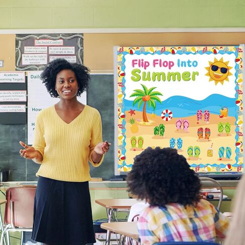 Summer Beach Bulletin Board Decorations Set Flip Flop Paper Cutouts Summer Decorations for Classroom Office May June Library Bulletin Board Decor for Wall Door Home Teacher Supply 61 PCS in Kuwait