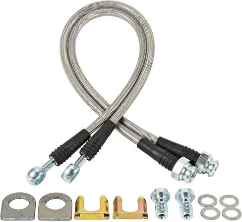 طقم خرطوم الفرامل JEGS DOT | يناسب فرجار GM Metric (D154) | صنع في الولايات المتحدة الأمريكية | بانجو 10 مم إلى 3/8 بوصة - 24 دوارة متوهجة مقلوبة | يناسب: خطوط الفرامل 3/16 بوصة | يستخدم في الأمام والخلف | خراطيم طويلة 18 بوصة in Kuwait