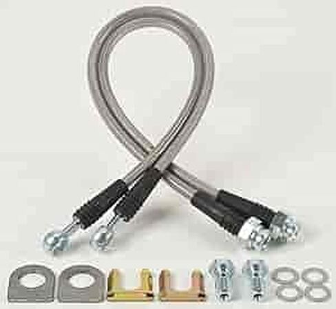 طقم خرطوم الفرامل JEGS DOT | يناسب فرجار GM Metric (D154) | صنع في الولايات المتحدة الأمريكية | بانجو 10 مم إلى 3/8 بوصة - 24 دوارة متوهجة مقلوبة | يناسب: خطوط الفرامل 3/16 بوصة | يستخدم في الأمام والخلف | خراطيم طويلة 18 بوصة in Kuwait