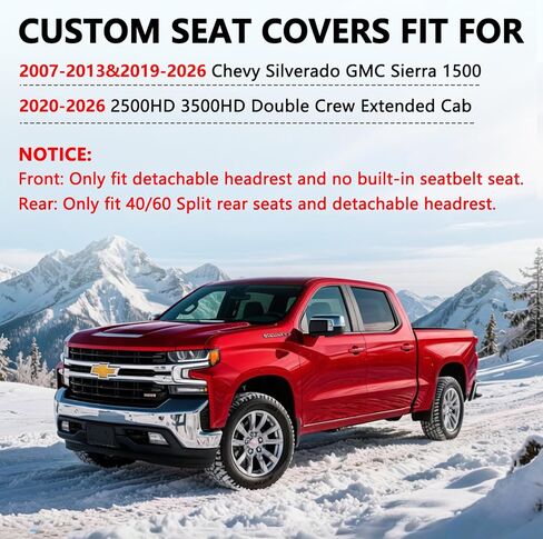 Truckiipa Seat Covers for Chevy Silverado, Leather Seat Cover Custom Fit for 2007-2013&2019-2026 Chevy Silverado GMC Sierra 1500, 2020-2026 2500HD 3500HD Double Crew Extended Cab, Full Set, Black in Saudi Arabia
