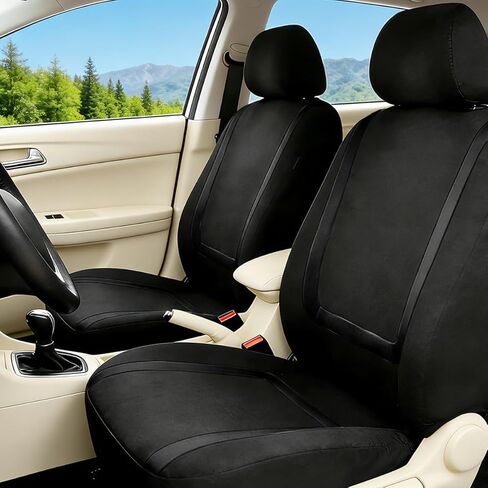 Car Seat Covers Full Set, Soft Breathable Vehicle Front and Rear Split Bench with Headrest Cover, Comfortable Automotive Interior Seat Protector, Universal for Van Truck Sedan (Black) in Saudi Arabia