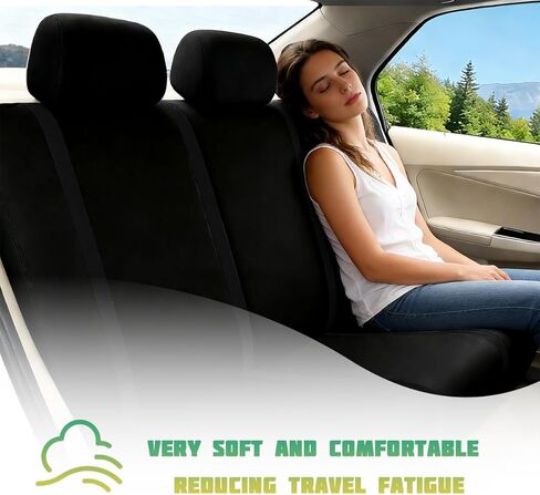 Car Seat Covers Full Set, Soft Breathable Vehicle Front and Rear Split Bench with Headrest Cover, Comfortable Automotive Interior Seat Protector, Universal for Van Truck Sedan (Black) in Saudi Arabia