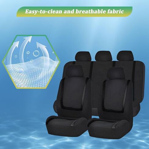 Car Seat Covers Full Set, Soft Breathable Vehicle Front and Rear Split Bench with Headrest Cover, Comfortable Automotive Interior Seat Protector, Universal for Van Truck Sedan (Black) in Saudi Arabia