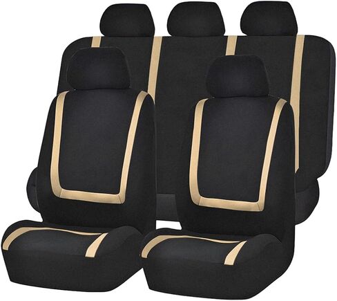 Car Seat Covers Full Set, Soft Breathable Vehicle Front and Rear Split Bench with Headrest Cover, Comfortable Automotive Interior Seat Protector, Universal for Van Truck Sedan (Black) in Saudi Arabia