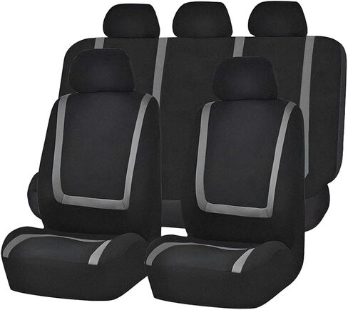 Car Seat Covers Full Set, Soft Breathable Vehicle Front and Rear Split Bench with Headrest Cover, Comfortable Automotive Interior Seat Protector, Universal for Van Truck Sedan (Black) in Saudi Arabia