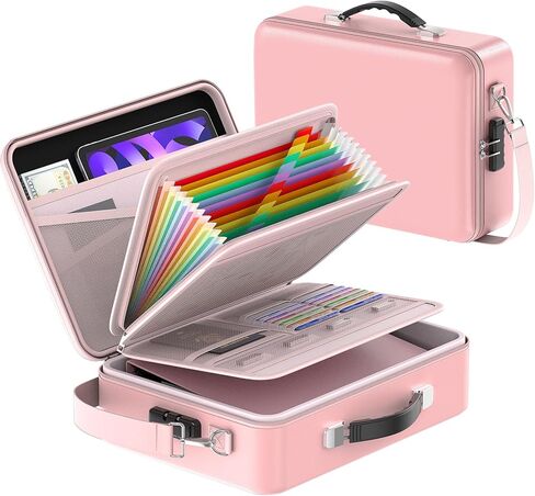 Fireproof Document Box with Lock, Durable Hard Case File Organizer Fire Safe Box, Hard-Shell Design Waterproof Fireproof Safe Important Document Organizer (Pink with Shoulder Strap) in Saudi Arabia