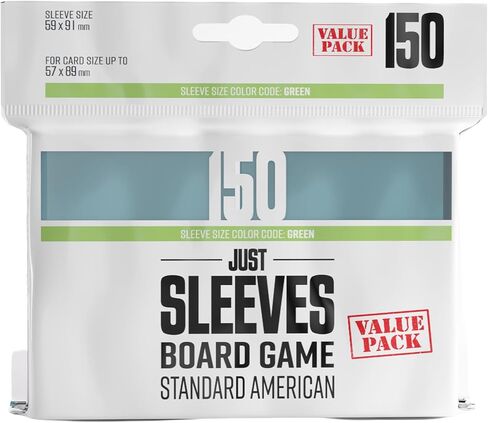 Gamegenic Just Sleeves - حزمة قيمة أمريكية قياسية (150 حزمة)، أكمام بطاقات مقاس 62 × 94 مم، حماية فعالة من حيث التكلفة متوافقة مع الحجم الأخضر الأساسي، وأكمام شفافة للمبتدئين in Kuwait
