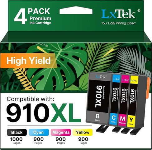 خراطيش حبر LxTek 910XL لاستبدال طابعات HP لحزمة كومبو خراطيش الحبر HP 910XL HP910XL/910 Multipack XL Color لطابعة OfficeJet 8010 8015 8018 8022 Pro 8020 8025 8028 8035 (4 عبوات) in Kuwait
