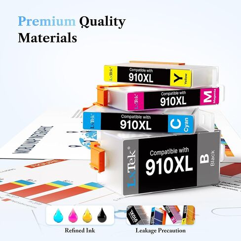 خراطيش حبر LxTek 910XL لاستبدال طابعات HP لحزمة كومبو خراطيش الحبر HP 910XL HP910XL/910 Multipack XL Color لطابعة OfficeJet 8010 8015 8018 8022 Pro 8020 8025 8028 8035 (4 عبوات) in Kuwait