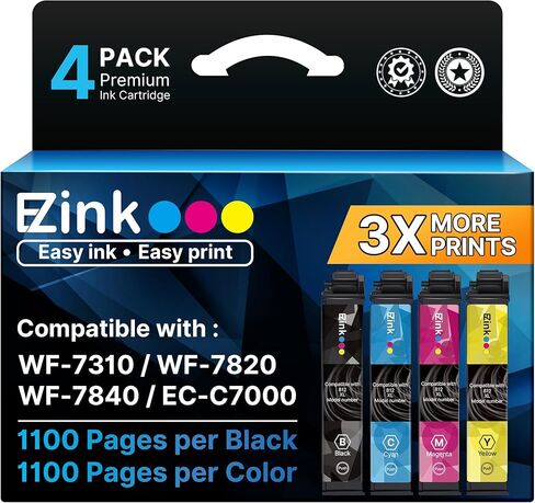 استبدال خرطوشة الحبر المعاد تصنيعها من E-Z لمجموعة خراطيش الحبر 812XL WF-7840 لطابعة Epson WF-7840 WF-7820 WF-7310 EC-C7000 (4 عبوات، أسود سماوي أرجواني أصفر) in Kuwait