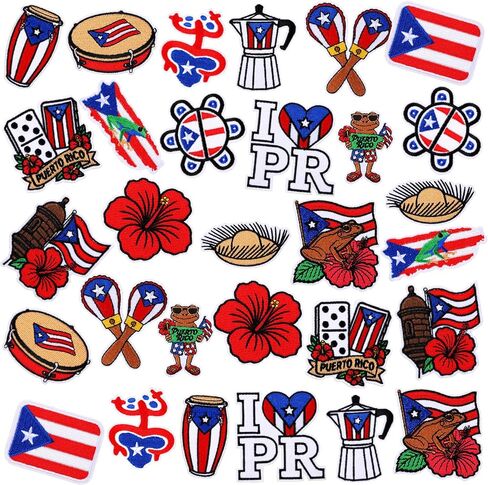 Hoteam 30 Pcs Puerto Rico Embroidered Patches Puerto Rico Flag Iron on Sew on Patch Embroidered Applique Decal for Clothes Dress Hat Jeans DIY Accessories in Kuwait