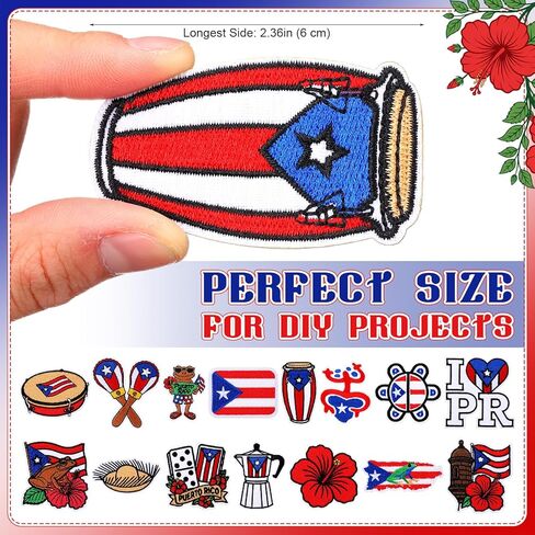 Hoteam 30 Pcs Puerto Rico Embroidered Patches Puerto Rico Flag Iron on Sew on Patch Embroidered Applique Decal for Clothes Dress Hat Jeans DIY Accessories in Kuwait