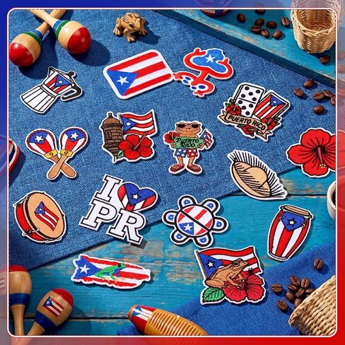 Hoteam 30 Pcs Puerto Rico Embroidered Patches Puerto Rico Flag Iron on Sew on Patch Embroidered Applique Decal for Clothes Dress Hat Jeans DIY Accessories in Kuwait
