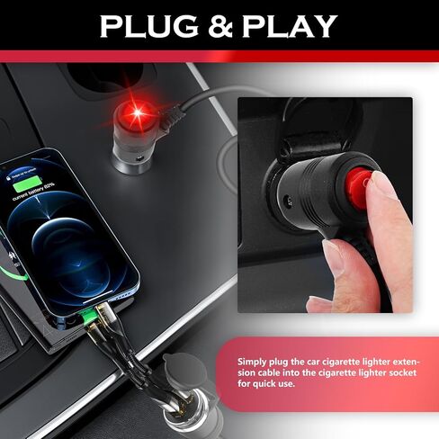 3Ft 16AWG Cigarette Lighter Extension Cord,Heavy Duty 12V Extension Cord with 15A Fuse & LED Indicator,Plug & Play Cigarette Lighter Extender for Car Refrigerator,Coolers in Kuwait