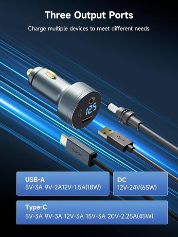 Car Adapter for Starlink Mini, 3-in-1 Car Charger, 12V-24V Cigarette Lighter Adapter with 3.3FT DC Power Cable, Supports DC 65W / PD 45W / USB-A 18W in Saudi Arabia