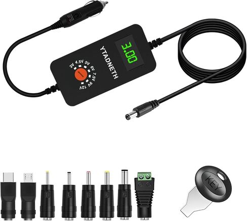Car Charger Adapter with 3V 4.5V 5V 6V 7.5V 9V 12V Output，LED Display Voltage, Auto Cigarette Lighter Male Plug Truck Power Supply Adapter Cable for Portable DVD Player Dash cam Speaker and More in Saudi Arabia