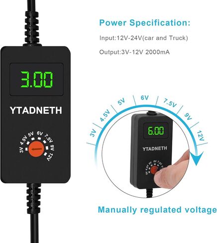 Car Charger Adapter with 3V 4.5V 5V 6V 7.5V 9V 12V Output，LED Display Voltage, Auto Cigarette Lighter Male Plug Truck Power Supply Adapter Cable for Portable DVD Player Dash cam Speaker and More in Saudi Arabia