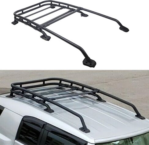 حامل سقف علوي من الألومنيوم من Kojem متوافق مع 2007-2014 Toyota FJ Cruiser Rail Crossbar Top Cargo Luggage Carrier أسود مطلي بمسحوق 165 رطل in Kuwait