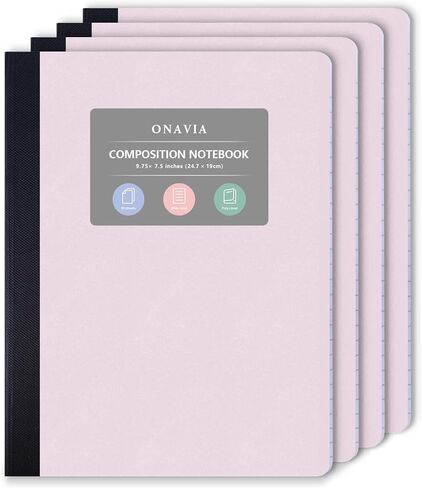 ONAVIA Composition Notebook 4 Pack, Wide Ruled Composition Notebook, Poly Cover, 9.75 x 7.5 Inch, 80 Sheets, Sewn Binding for School, Handwriting Practice, Muti Colors in Saudi Arabia