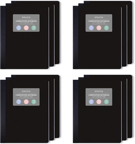 ONAVIA Composition Notebook 4 Pack, Wide Ruled Composition Notebook, Poly Cover, 9.75 x 7.5 Inch, 80 Sheets, Sewn Binding for School, Handwriting Practice, Muti Colors in Saudi Arabia