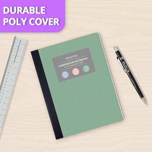 ONAVIA Composition Notebook 4 Pack, Wide Ruled Composition Notebook, Poly Cover, 9.75 x 7.5 Inch, 80 Sheets, Sewn Binding for School, Handwriting Practice, Muti Colors in Saudi Arabia